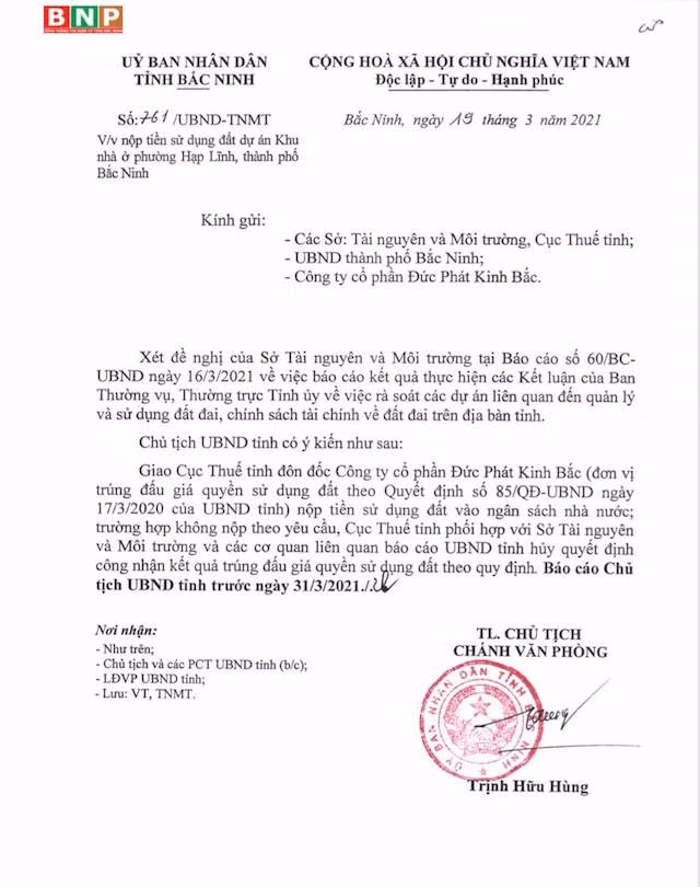 Bắc Ninh thu lại đất đấu giá dự án nhà ở 'chây ì' nộp tiền sử dụng đất ảnh 1