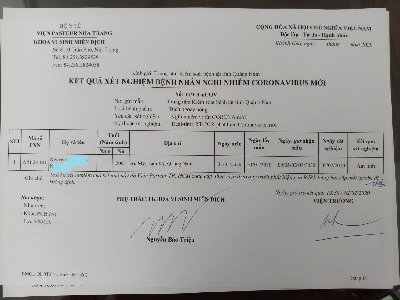 Nữ sinh du học từ Vũ Hán về Quảng Nam âm tính với vius Corona ảnh 1