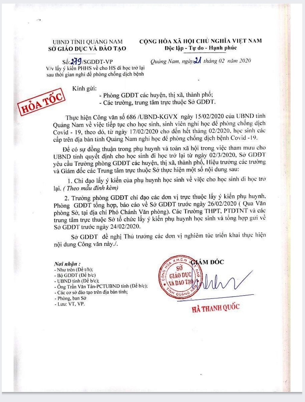 Sở GD&ĐT Quảng Nam lấy ý kiến phụ huynh về việc cho học sinh đi học trở lại ảnh 1