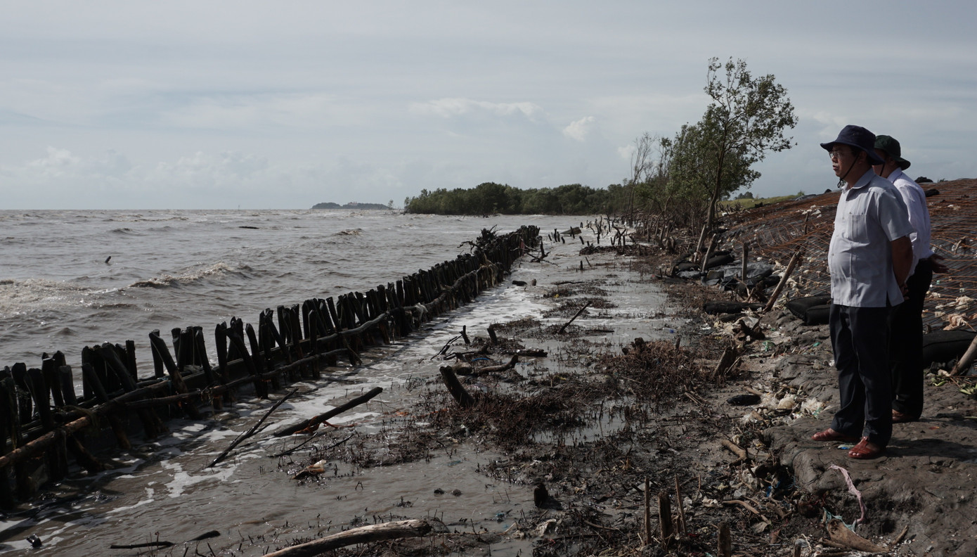 Mùa mưa bão, đê biển Tây Cà Mau đặt trong tình huống khẩn cấp ảnh 1