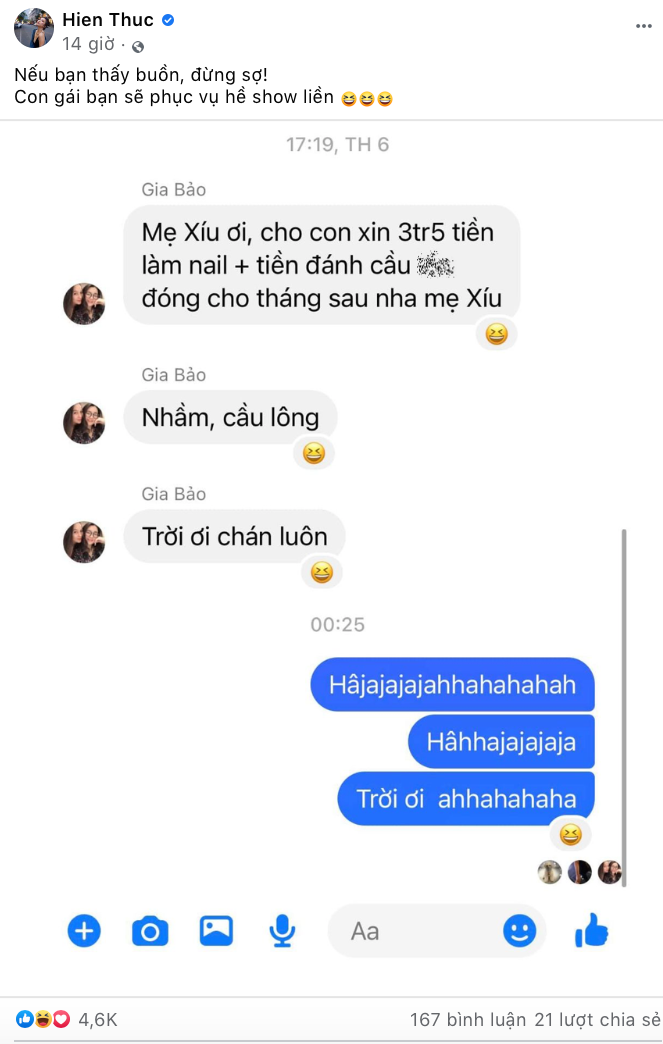 Tranh cãi việc Hiền Thục đăng tin nhắn của con gái gõ sai chính tả thành từ nhạy cảm ảnh 1