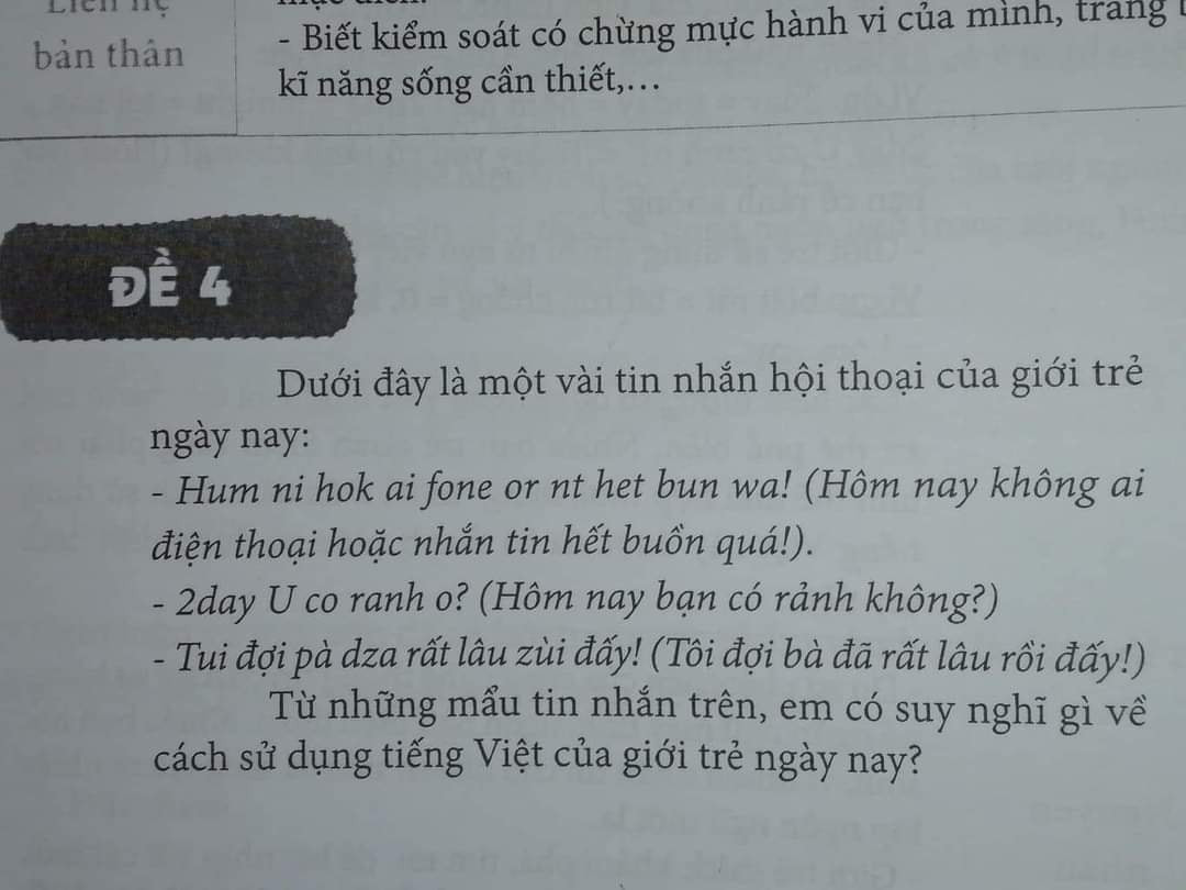 Đề môn Văn “gây lú” cho học sinh với đoạn hội thoại theo ngôn ngữ “teen-code“ ảnh 1