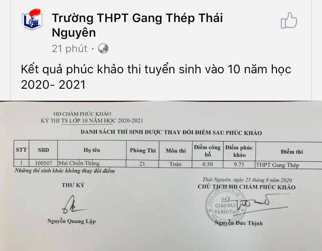 Nam sinh Thái Nguyên phúc khảo điểm từ 0,5 lên 9,75 khiến cộng đồng mạng xôn xao ảnh 1