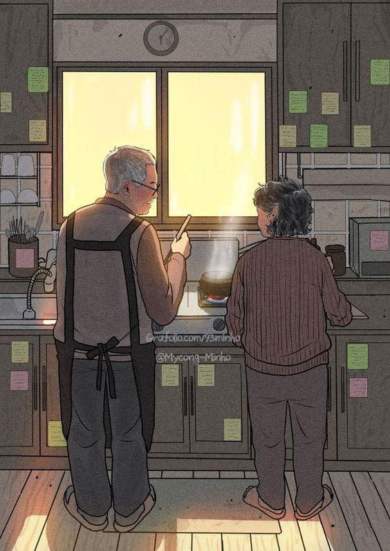 Bộ tranh “Yêu đến già, sống với nhau đến khi thành ông bà” về tình yêu gây xúc động mạnh ảnh 11