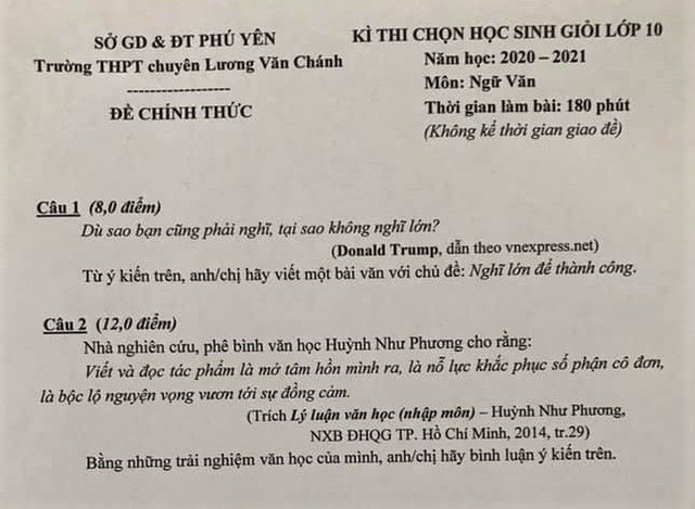 Câu nói của Tổng thống Mỹ Donald Trump được đưa vào đề thi học sinh giỏi môn Ngữ văn. Câu nói nổi tiếng của Tổng thống Donald Trump được đưa vào đề thi học sinh giỏi môn Văn ảnh 1