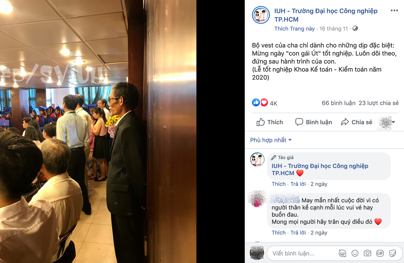 Xúc động hình ảnh người cha lặng lẽ đứng cuối hội trường, dõi theo lễ tốt nghiệp của con ảnh 1
