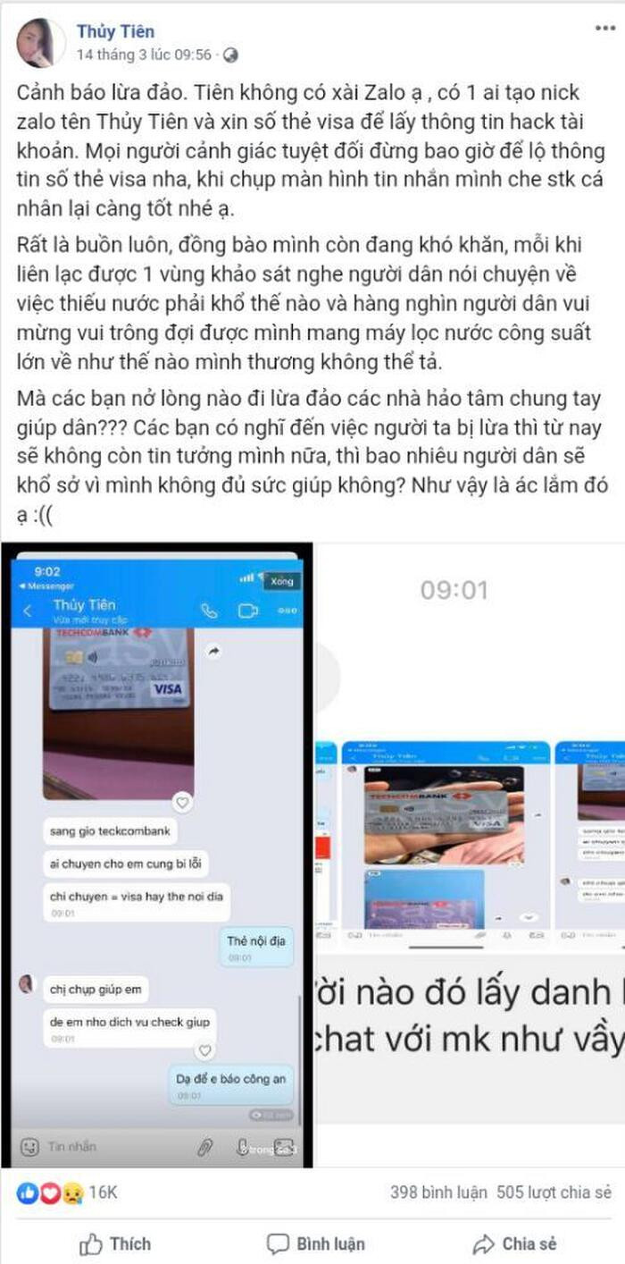Xuất hiện tài khoản Facebook giả mạo ca sĩ Thủy Tiên để lừa đảo quyên góp tiền cứu trợ ảnh 5