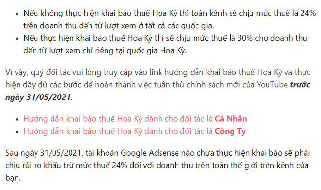 Quy định mới áp mức thuế khá cao cho nhà sáng tạo nội dung. Các YouTuber Việt Nam sẽ bị đánh thuế lên đến 30% với chính sách mới này của Google? ảnh 2