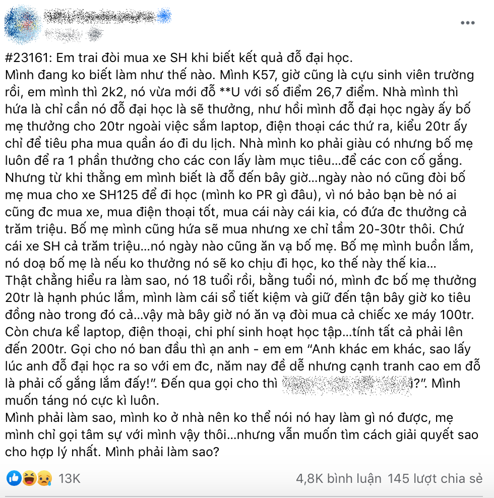 Nam sinh đỗ Đại học với số điểm 26,7 đòi bố mẹ “thưởng” xe máy hàng trăm triệu đồng ảnh 1