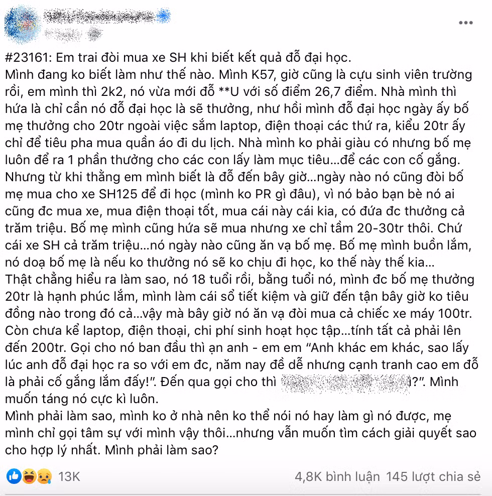 Nam sinh đỗ Đại học với số điểm 26,7 đòi bố mẹ “thưởng” xe máy hàng trăm triệu đồng ảnh 1