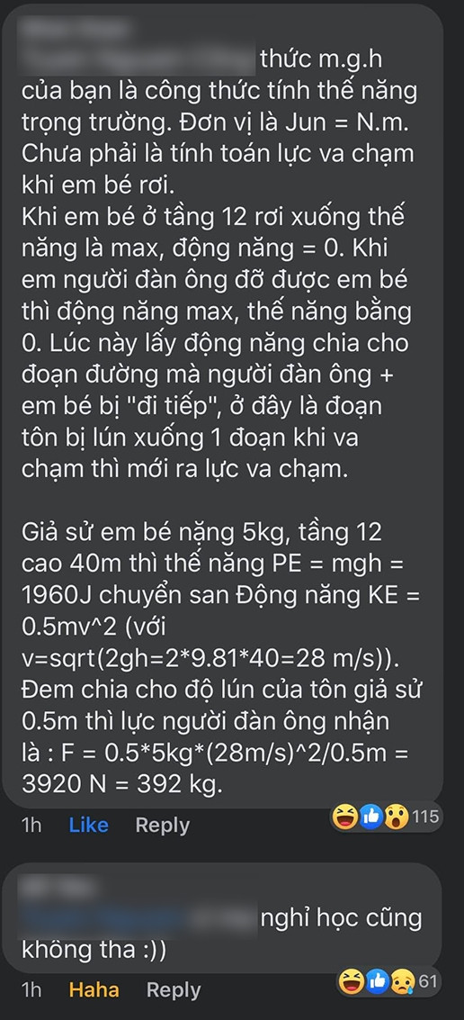 Từ vụ bé gái rơi từ tầng 12 chung cư tại Hà Nội: Dân mạng giải bài toán về lực tác động ảnh 5