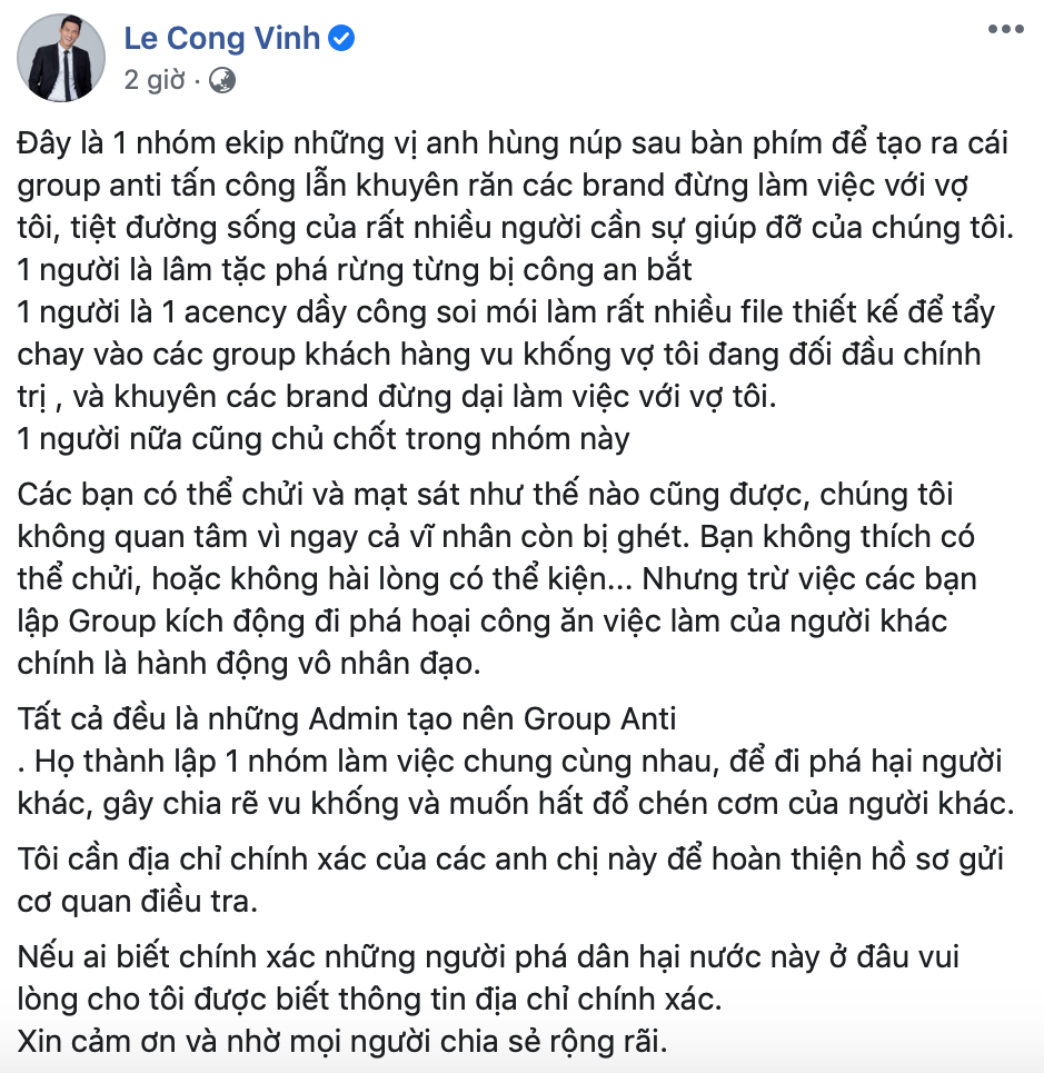 Công Vinh tố loạt cá nhân là admin nhóm anti Thủy Tiên, tuyên bố sẽ xử đến cùng ảnh 1