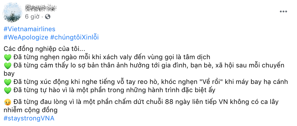 Hàng loạt tiếp viên của Vietnam Airlines đăng hashtag xin lỗi, mong được đối xử văn minh ảnh 4