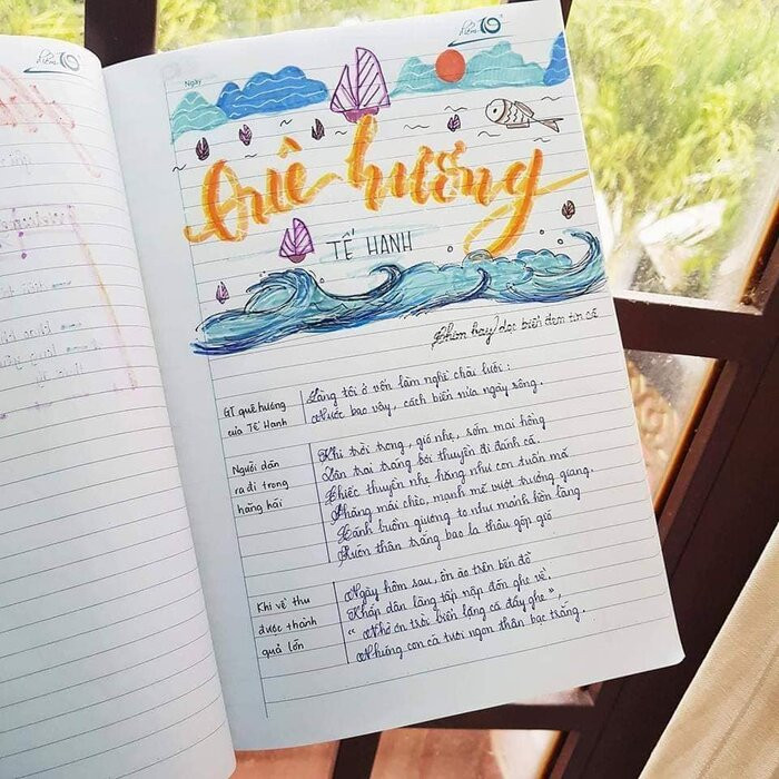 Cuốn vở Ngữ văn được trang trí đầy màu sắc, nhìn vào là muốn học bài ngay! ảnh 8