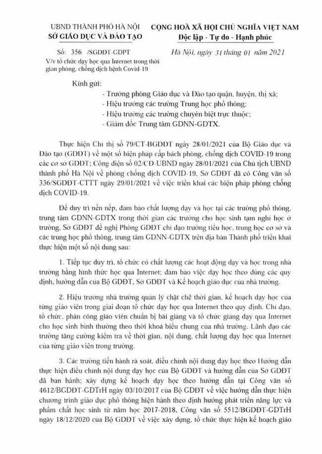 Học sinh Hà Nội bắt đầu học trực tuyến từ 1/2 theo thời khoá biểu chung của trường ảnh 1