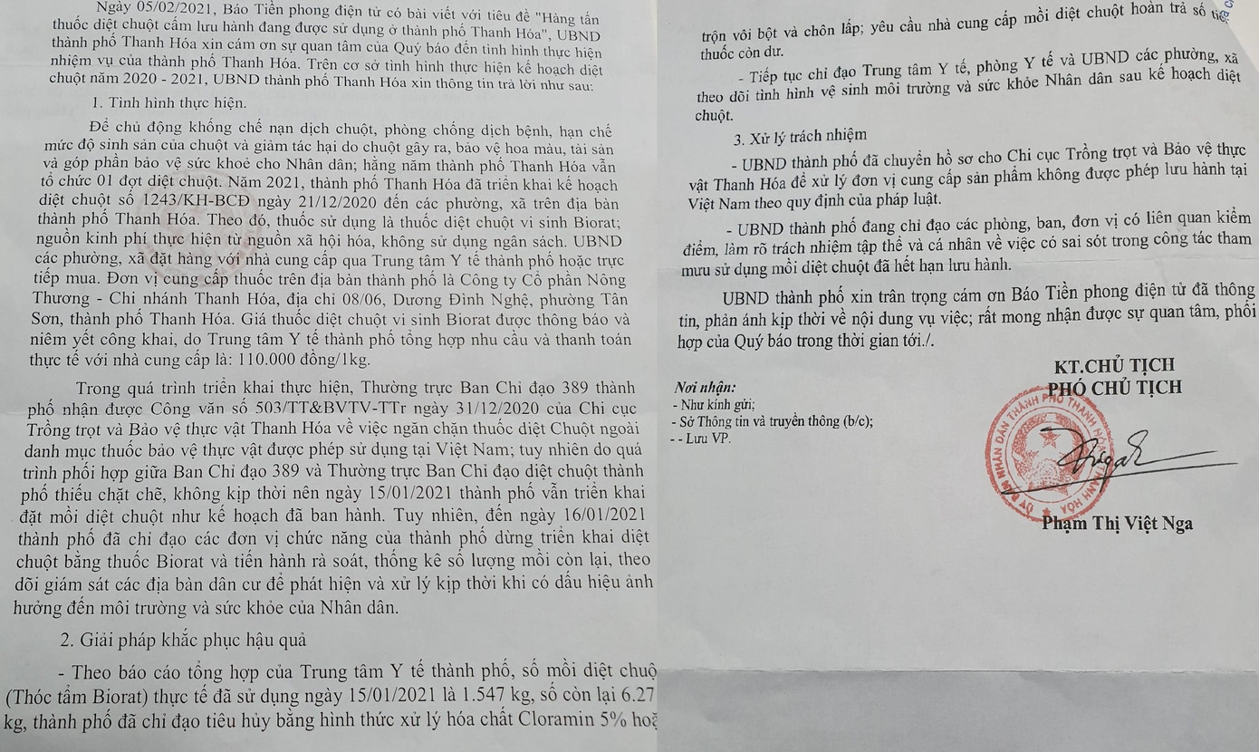 Sử dụng thuốc diệt chuột bị cấm tại TP Thanh Hóa: Xử lý trách nhiệm ra sao? ảnh 1