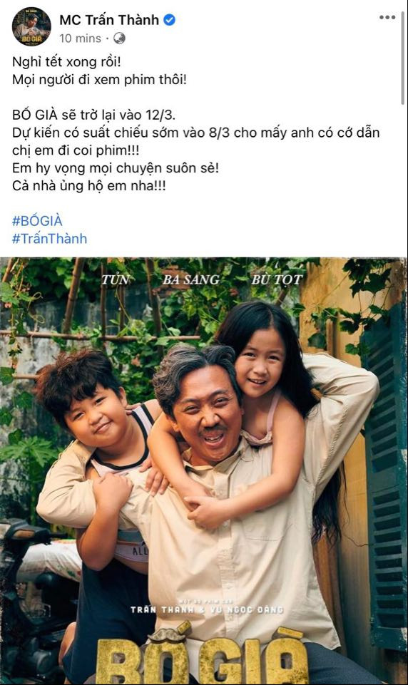 Trấn Thành háo hức thông báo ‘Bố già’ điện ảnh trở lại rạp ảnh 1