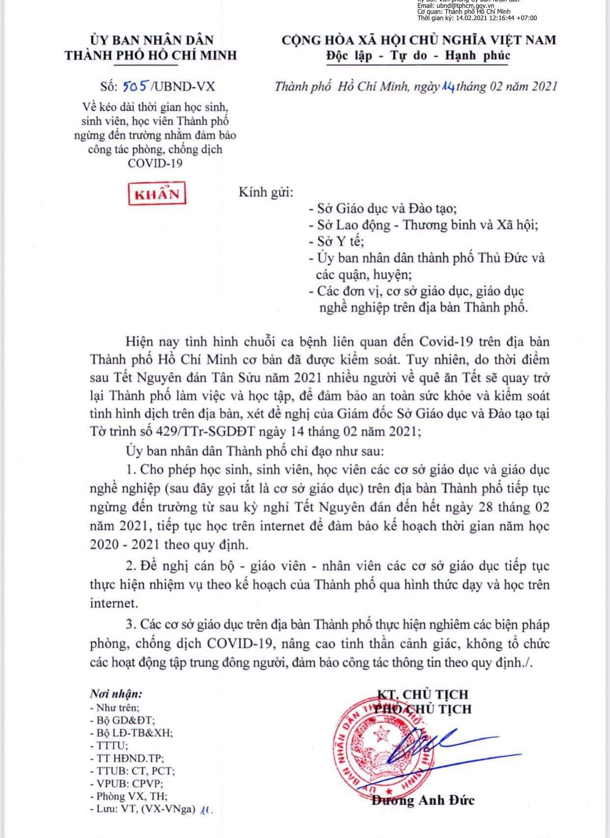 Chú ý: Học sinh, sinh viên TP.HCM tiếp tục học trực tuyến tại nhà đến hết ngày 28/2 ảnh 1