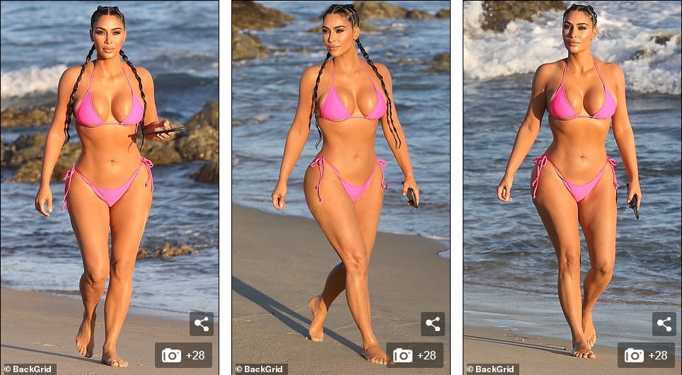 Kim phô thân hình ‘đồng hồ cát’ với bikini hồng, vô tư nhào lộn trên bãi biển ảnh 3