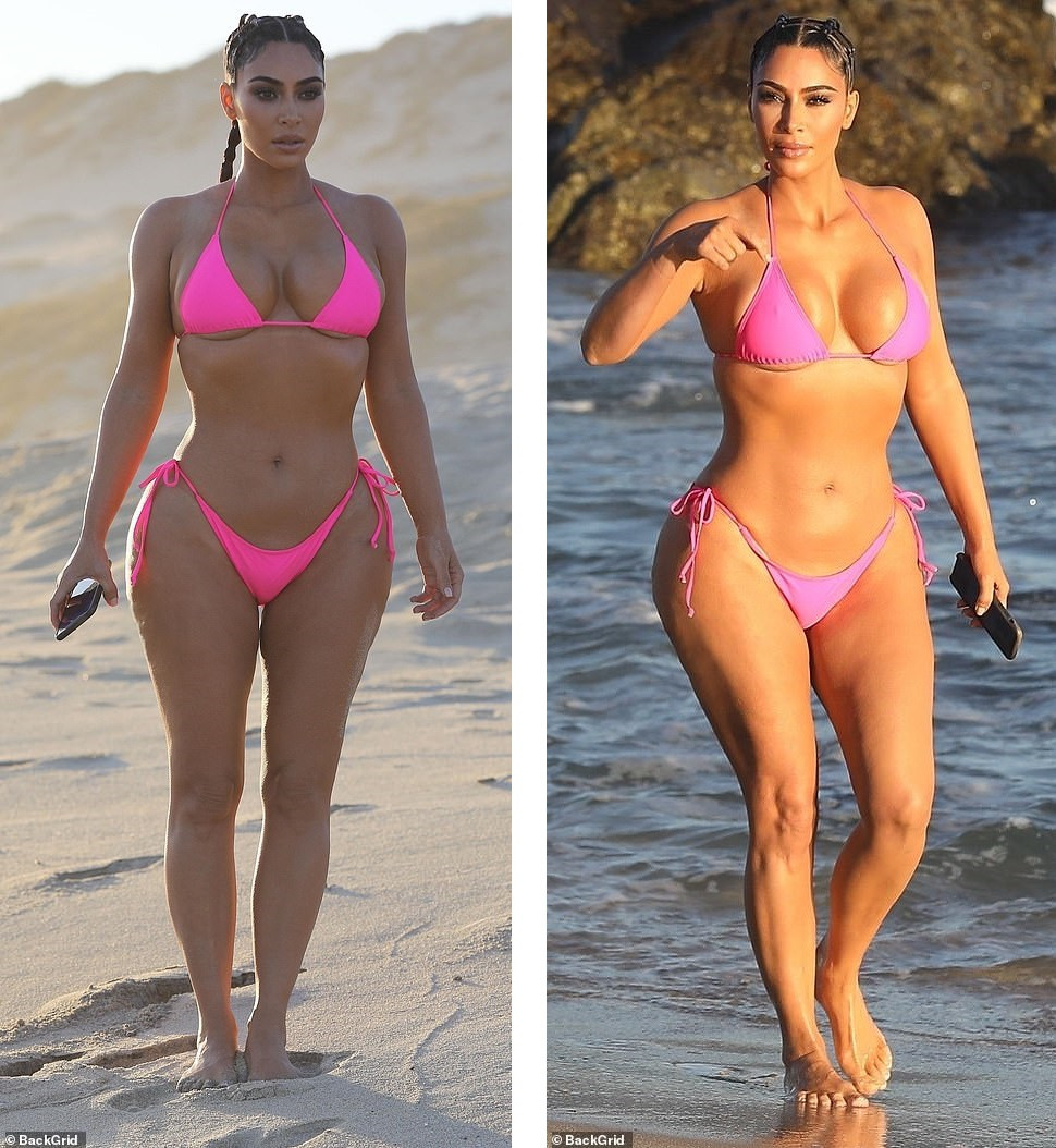 Kim phô thân hình ‘đồng hồ cát’ với bikini hồng, vô tư nhào lộn trên bãi biển ảnh 4