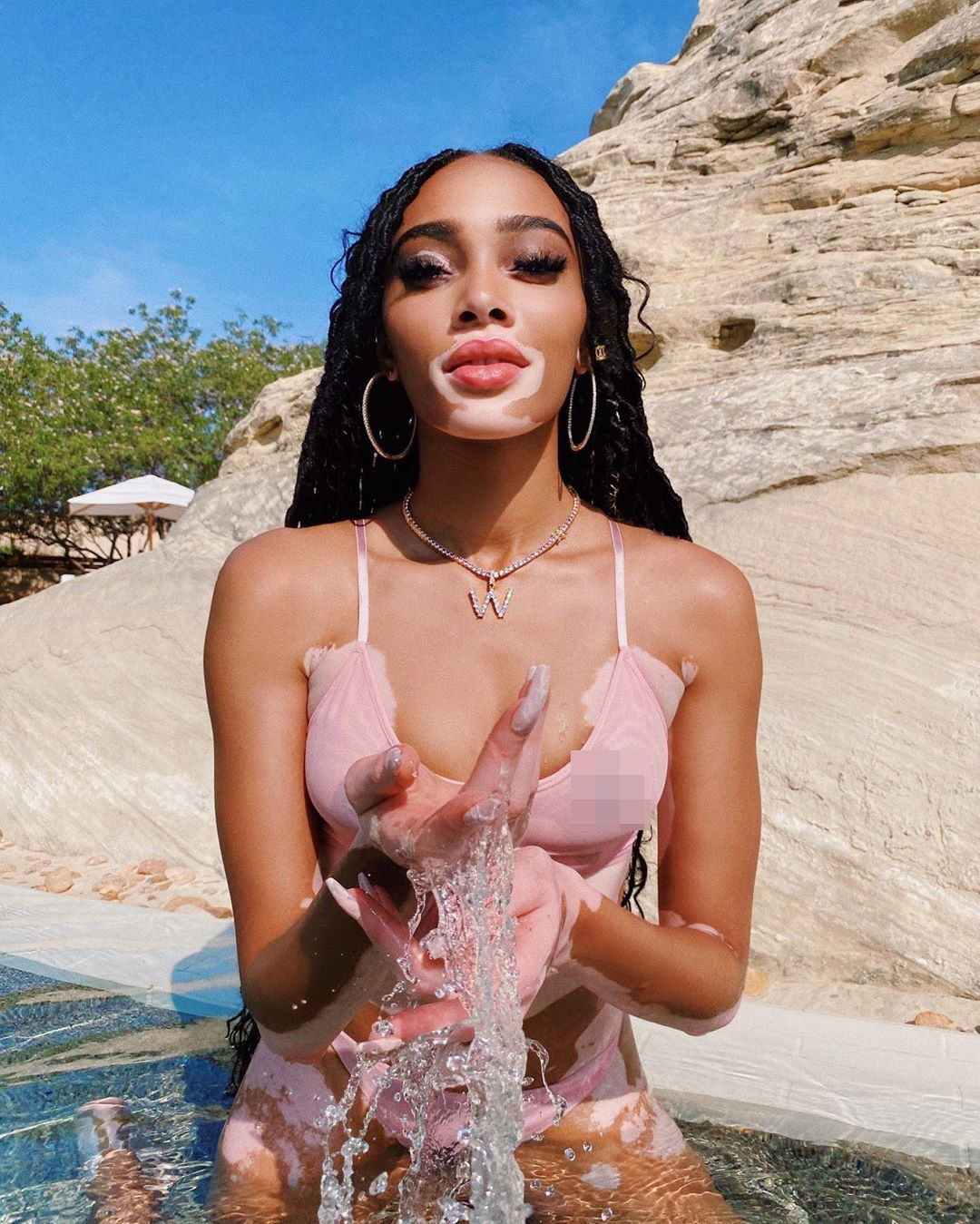 Winnie Harlow thư giãn bên hồ bơi với bikini nhỏ xíu ảnh 1