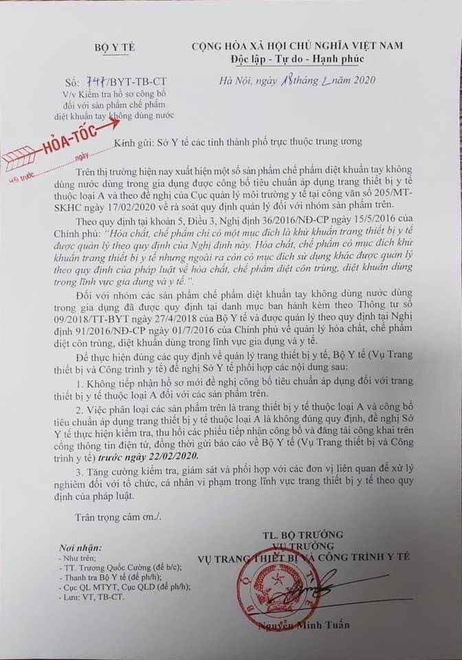 Doanh nghiệp bất an trước nguy cơ nước rửa tay khô diệt khuẩn có thể bị thu hồi ảnh 2