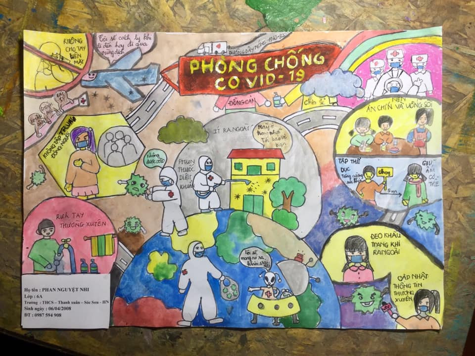 Độc đáo tranh vẽ phòng chống COVID -19 của thiếu nhi Thủ đô ảnh 4