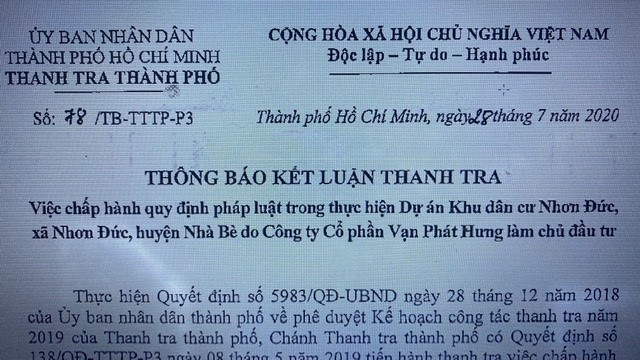 Sai phạm khu dân cư Nhơn Đức-TPHCM: Kiểm điểm nhiều tổ chức, cá nhân ảnh 1