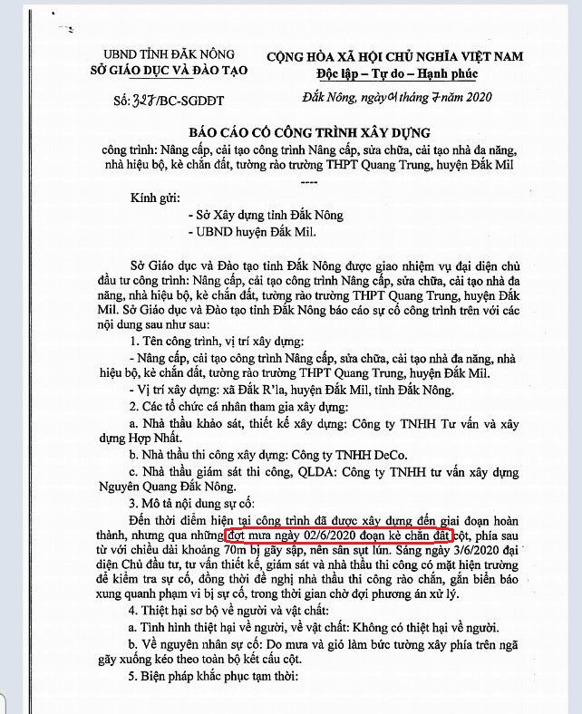 Báo cáo vênh nhau về thời gian công trình tiền tỷ sập ở Đắk Nông ảnh 2