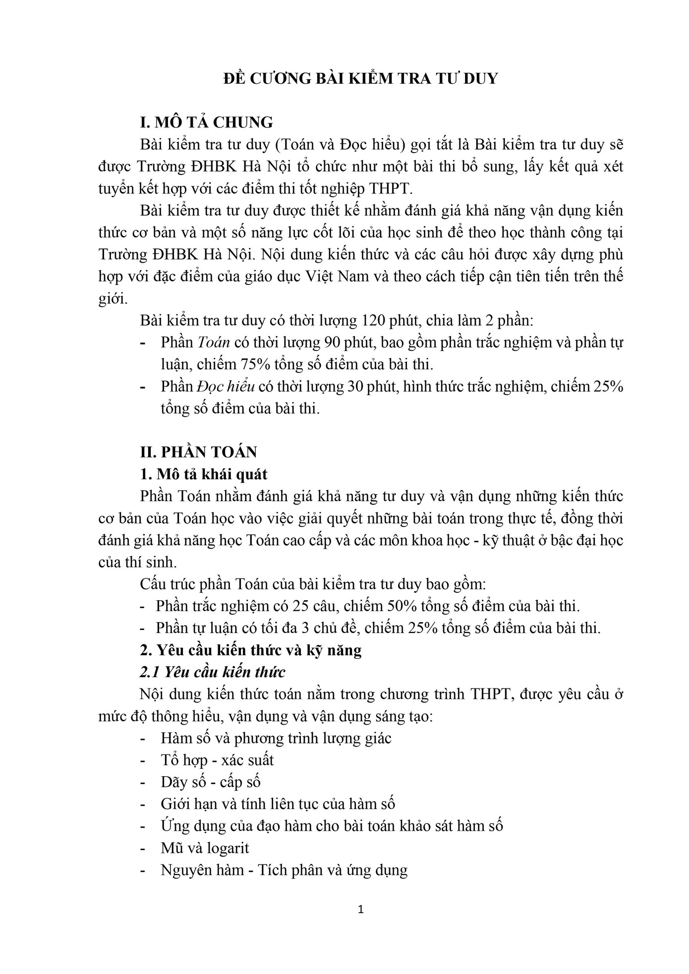 Tuyển sinh 2020: Bách khoa Hà Nội công bố đề cương bài kiểm tra tư duy ảnh 1