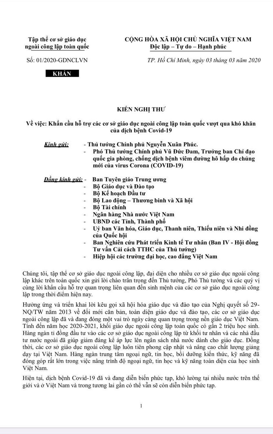 Các cơ sở giáo dục ngoài công lập gửi đơn kêu cứu lên thủ tướng vì Covid-19 ảnh 1