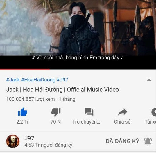 MV “Hoa Hải Đường” đạt 100 triệu view sau 46 ngày: Jack chiến thắng bản thân! ảnh 1 MV “Hoa Hải Đường” đạt 100 triệu view sau 46 ngày: Jack chiến thắng bản thân! ảnh 1