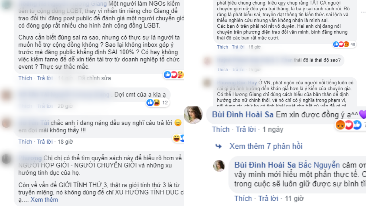 Sau bài đăng, anh nhận được khá nhiều luồng ý kiến đồng tình cũng như một số bình luận phản đối. Người đẹp chuyển giới Hoài Sa cũng đồng ý với anh. (Ảnh chụp màn hình) Chuyên gia nói gì trước phát ngôn “người chuyển giới nữ chỉ yêu đàn ông” của Hương Giang? ảnh 3