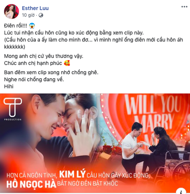 Hari Won thừa nhận màn cầu hồn này khiến cô xúc động hơn cả khoảnh khắc được Trấn Thành cầu hôn. Hàng loạt sao Việt “bật khóc” cùng Hồ Ngọc Hà trước màn cầu hôn bất ngờ của Kim Lý ảnh 1