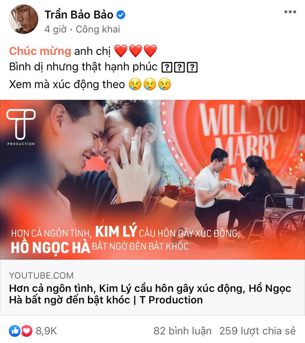 BB Trần cũng xúc động lây sau khi xem clip cầu hôn của Kim Lý và Hồ Ngoc Hà Hàng loạt sao Việt “bật khóc” cùng Hồ Ngọc Hà trước màn cầu hôn bất ngờ của Kim Lý ảnh 2