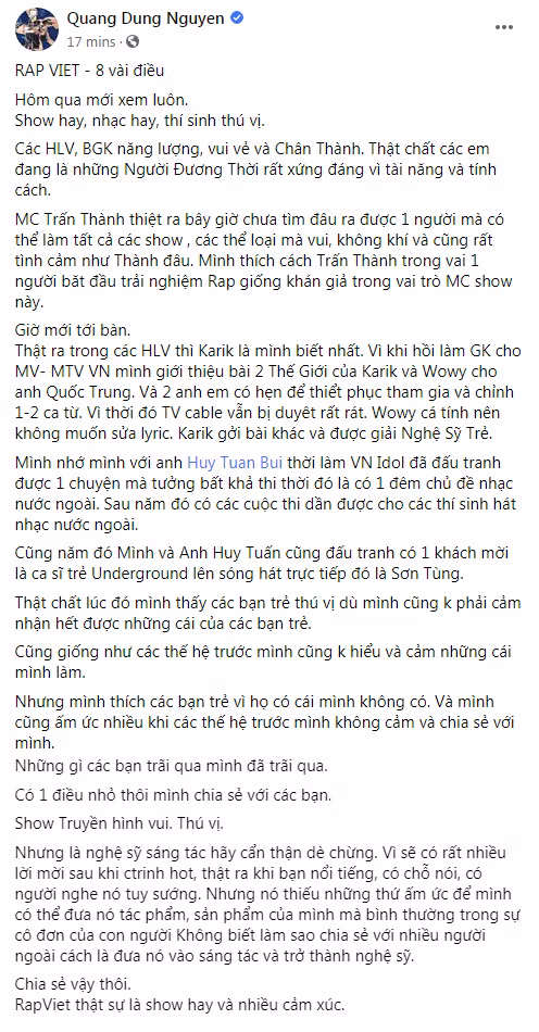 Đạo diễn Nguyễn Quang Dũng nói về “Rap Việt“: “Nghệ sĩ sáng tác hãy cẩn thận, dè chừng“ ảnh 2
