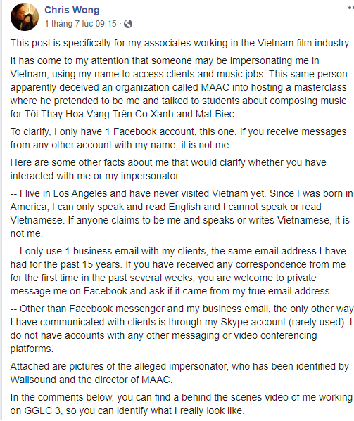 Choáng váng vụ nhạc sĩ của “Mắt Biếc” Christopher Wong bị “kẻ đóng thế” giả mạo trắng trợn ảnh 3