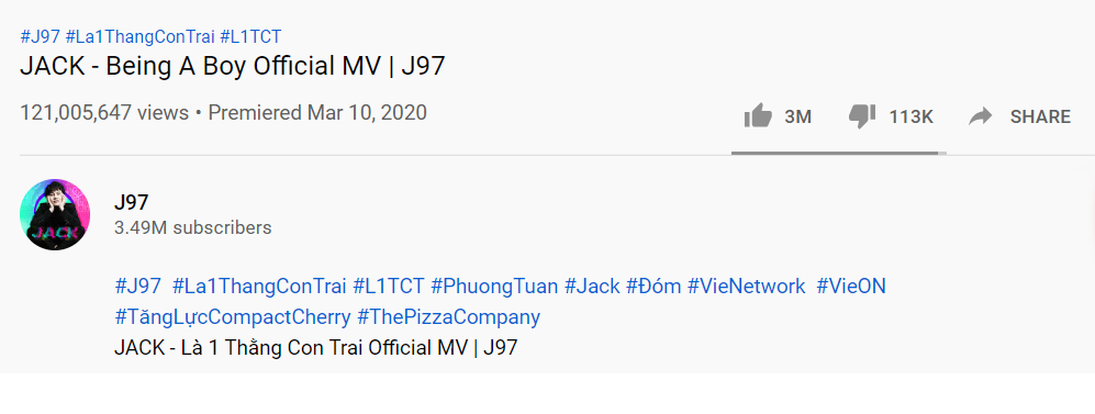 "Là 1 thằng con trai” của Jack vươn lên vị trí Top 2 MV có lượt like cao nhất V-Pop ảnh 2