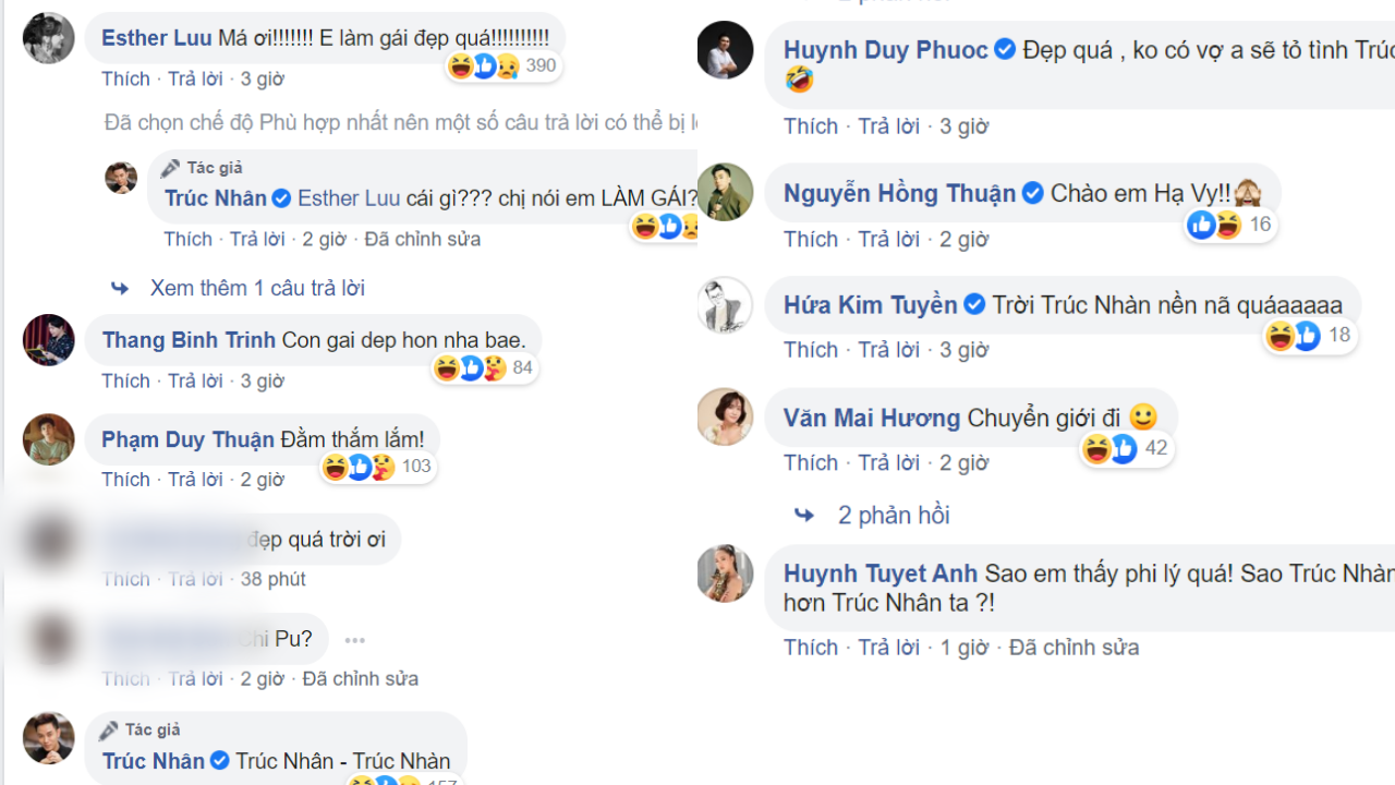 Bài đăng của Trúc Nhân gây sự chú ý của nhiều đồng nghiệp. (Ảnh chụp màn hình) Sao Việt không ngớt lời khen ngợi ảnh “chuyển giới” xinh đẹp khó tin của Trúc Nhân ảnh 2