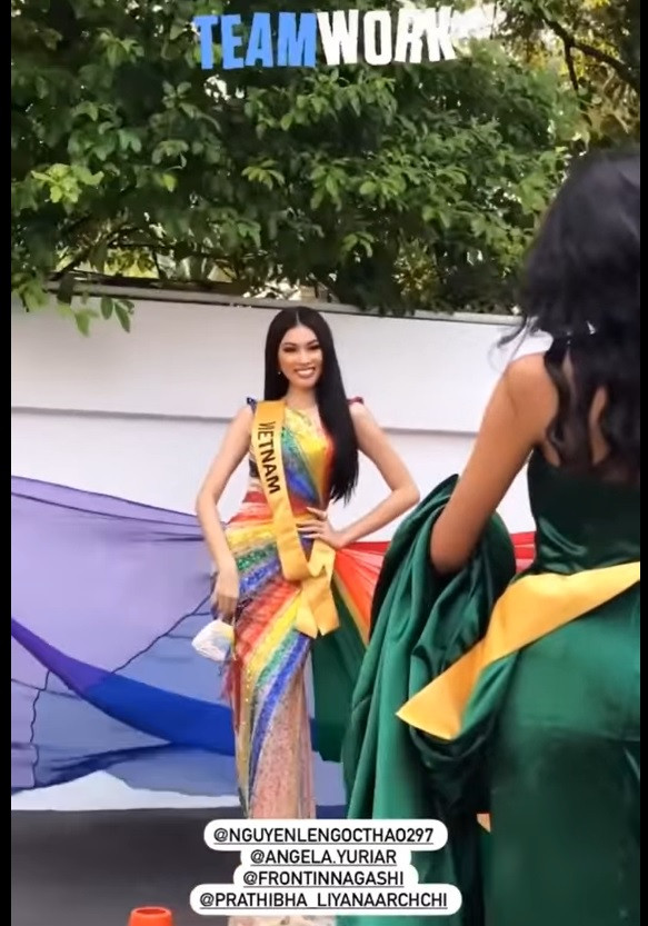 Mặc lại váy lục sắc của Hương Giang, Ngọc Thảo nổi bật tại buổi chụp hình ở Miss Grand ảnh 8