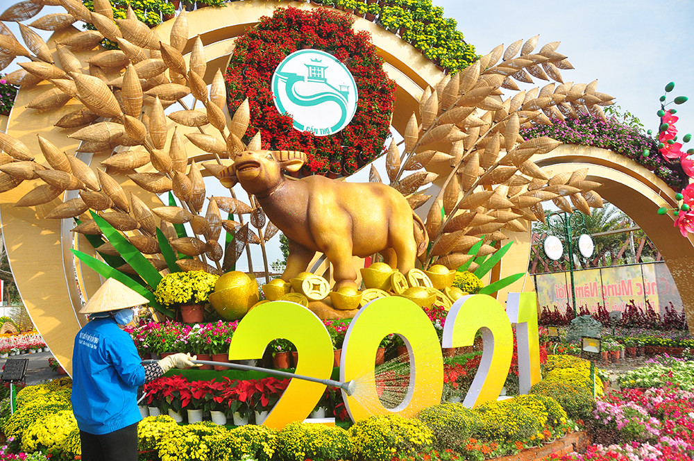 'Trâu lái phi thuyền' và nhiều mô hình đẹp mắt tại đường hoa Xuân Cần Thơ ảnh 7