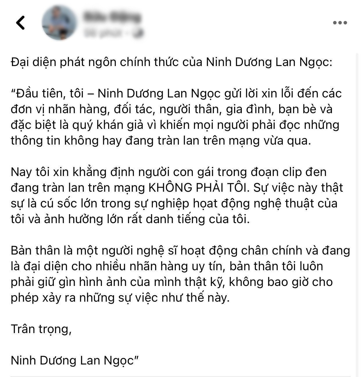 Phát ngôn chính thức của nữ diễn viên. Ninh Dương Lan Ngọc bức xúc, phủ nhận là nữ chính trong đoạn clip nóng đang gây xôn xao ảnh 2