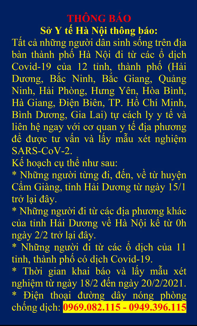 Hà Nội ra thông báo mới cách ly y tế người đến từ ổ dịch của 12 tỉnh ảnh 1