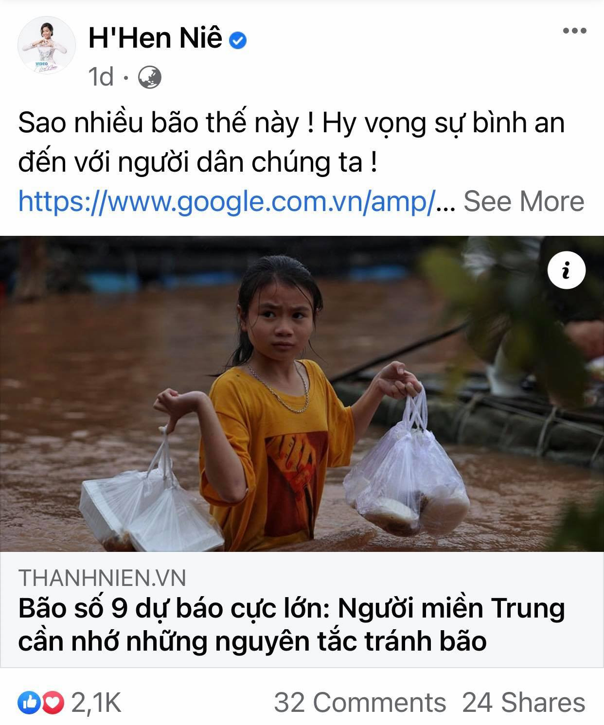 Bài đăng của Hoa hậu H'Hen Niê Trấn Thành, Bảo Thy, Đại Nghĩa và nhiều sao Việt một lòng hướng về miền Trung mùa bão lũ ảnh 2