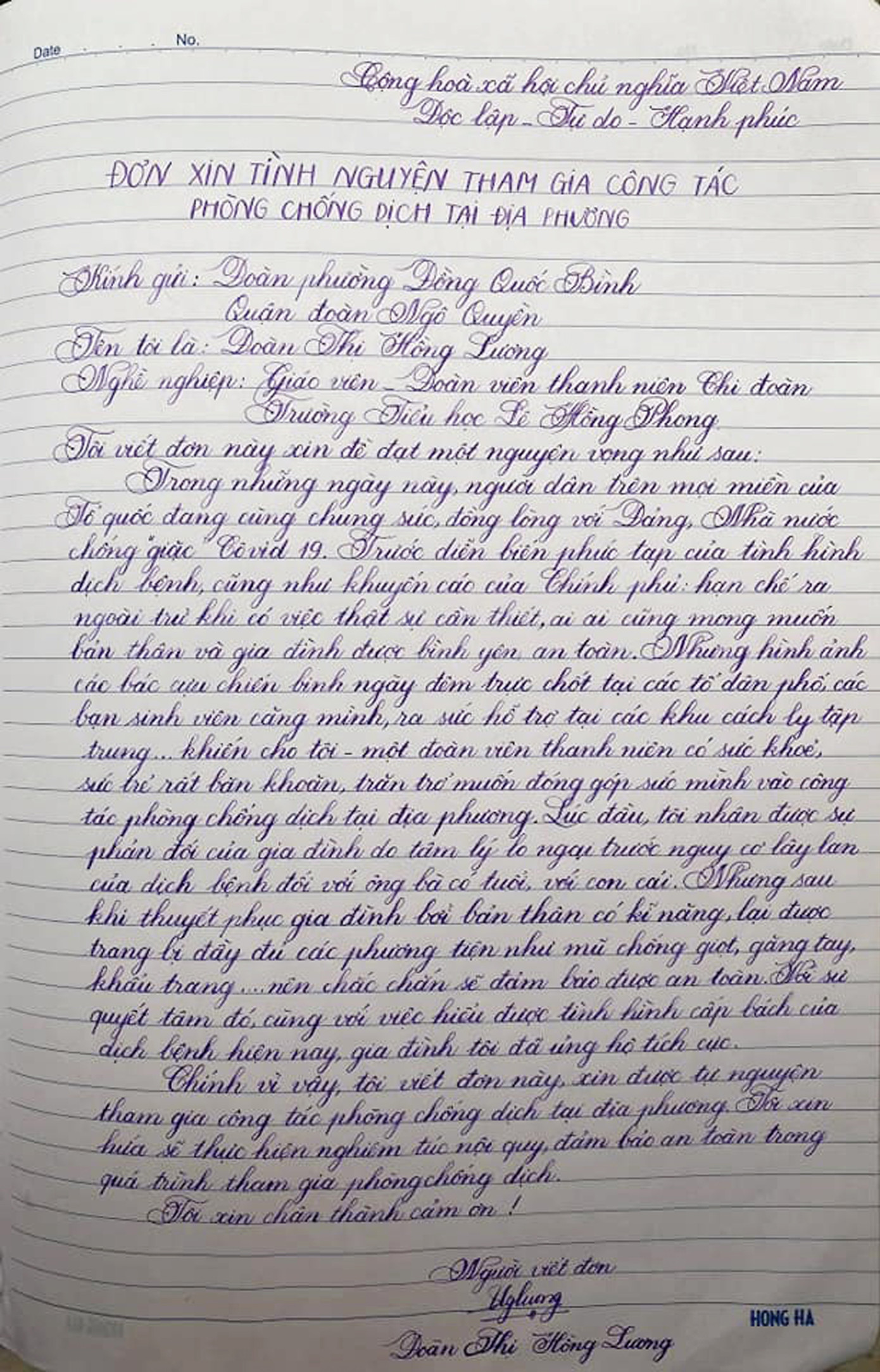 Đơn tình nguyện tham gia chống dịch COVID-19 khiến vạn người xúc động ảnh 1
