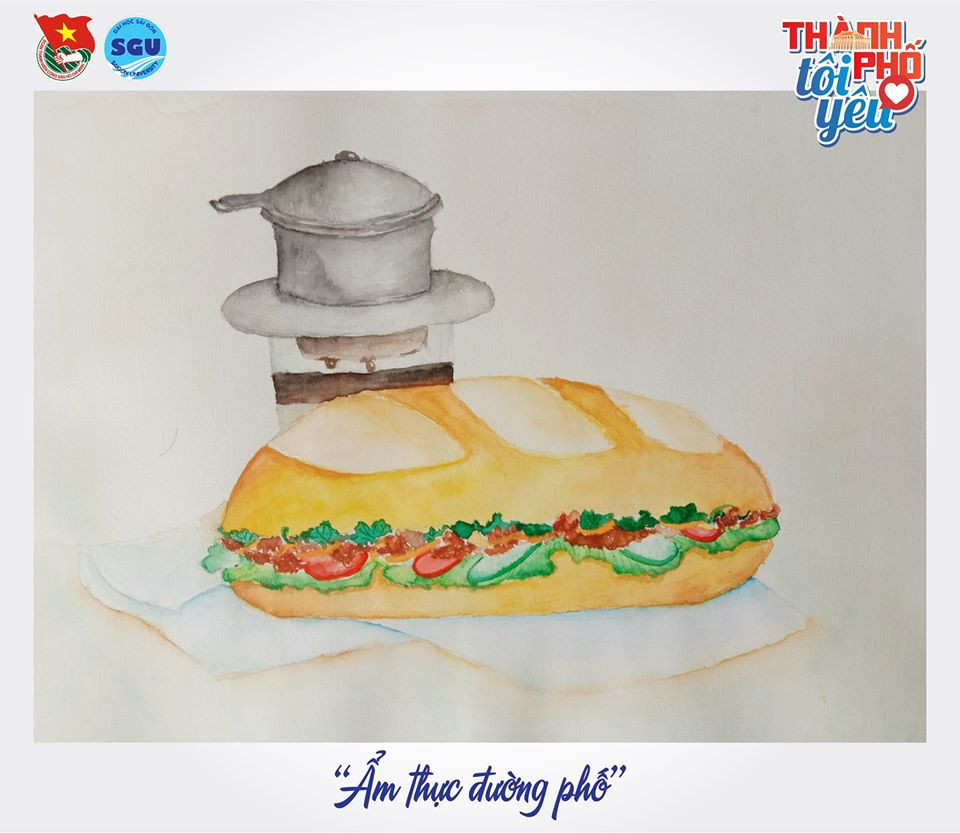 Đốn tim với loạt tranh ký họa “Thành phố tôi yêu” của sinh viên ĐH Sài Gòn ảnh 18