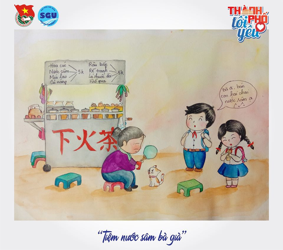 Đốn tim với loạt tranh ký họa “Thành phố tôi yêu” của sinh viên ĐH Sài Gòn ảnh 14