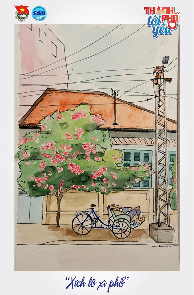 Đốn tim với loạt tranh ký họa “Thành phố tôi yêu” của sinh viên ĐH Sài Gòn ảnh 16