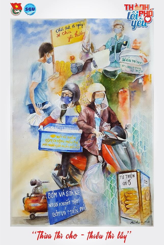 Đốn tim với loạt tranh ký họa “Thành phố tôi yêu” của sinh viên ĐH Sài Gòn ảnh 24