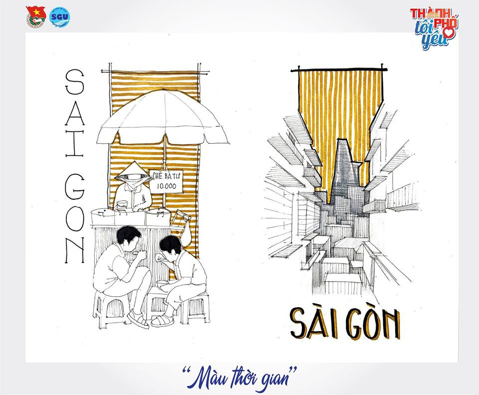 Đốn tim với loạt tranh ký họa “Thành phố tôi yêu” của sinh viên ĐH Sài Gòn ảnh 10